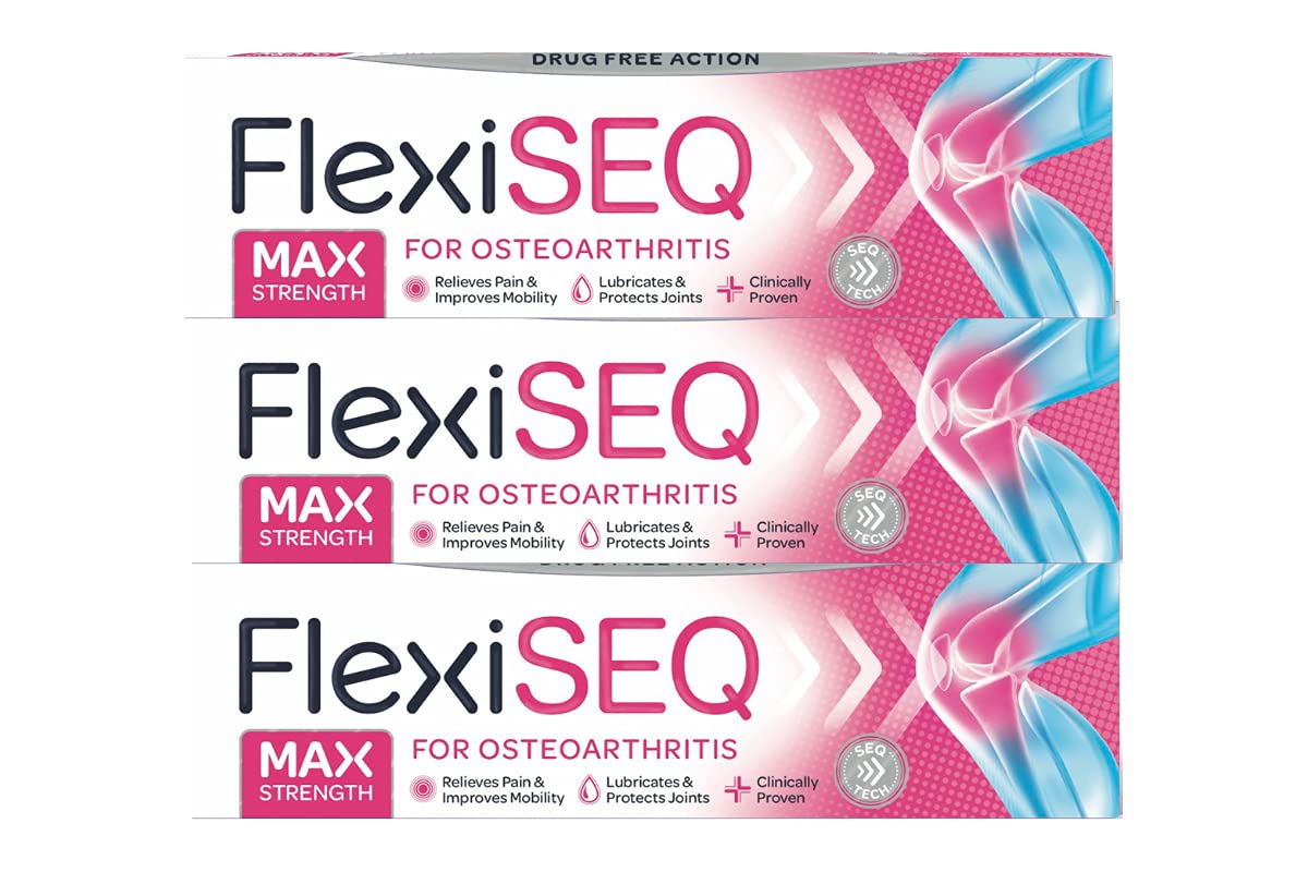FlexiSEQ Max Strength 50g Gel, Topical Gel for Osteoarthritis, Drug Free, for All synovial Joints (HIPS, Knees, Shoulders, Hands, feet etc)