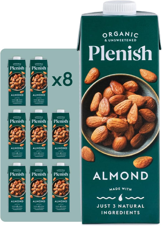 Plenish Unsweetened Organic Almond Milk 1L (Pack of 8)