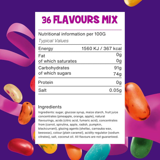 The Jelly Bean Factory, Jelly Beans Gift 1.4 KG Tub, Bulk Gluten Free Sweets - 36 Natural, Huge Flavour Fruit Jellies, Chewy, Retro American Sweets for Kids, Adults - Gourmet Pick and Mix Jellybeans