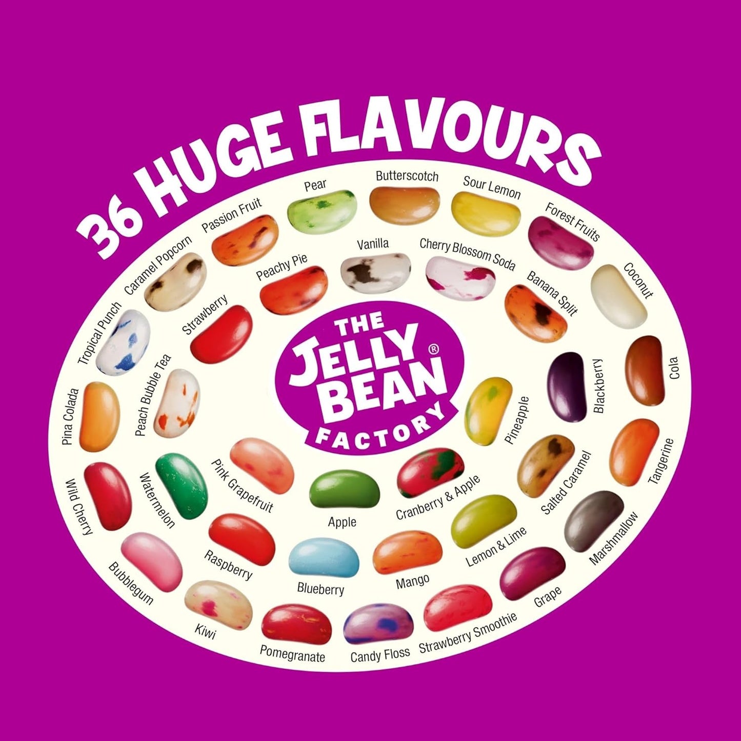 The Jelly Bean Factory, Jelly Beans Gift 1.4 KG Tub, Bulk Gluten Free Sweets - 36 Natural, Huge Flavour Fruit Jellies, Chewy, Retro American Sweets for Kids, Adults - Gourmet Pick and Mix Jellybeans
